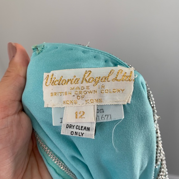 60's Victoria Royal beaded turquoise gown - Picture 7 of 7
